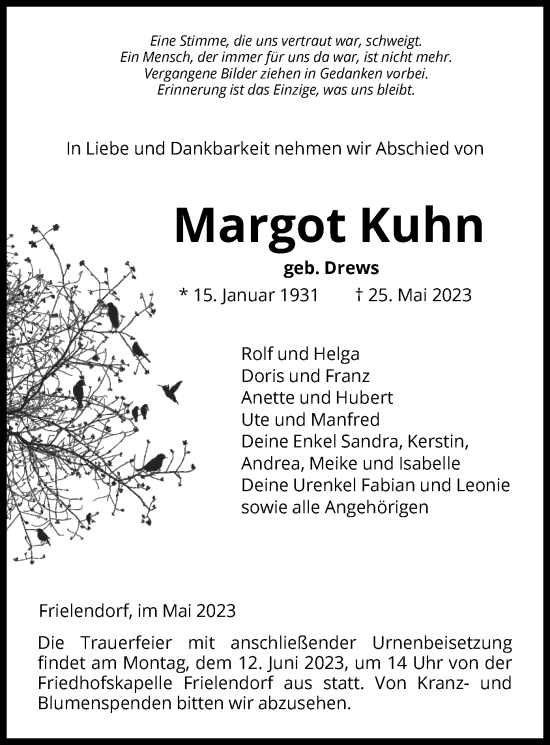 Traueranzeige von Margot Kuhn von HNA