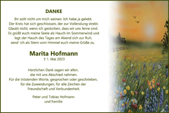 Traueranzeige von Marita Hofmann von HNA