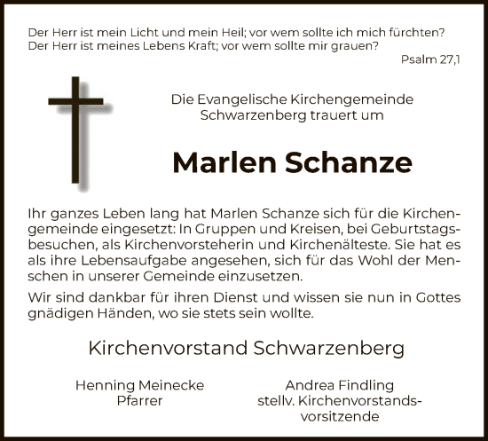 Traueranzeige von Marlen Schanze von HNA