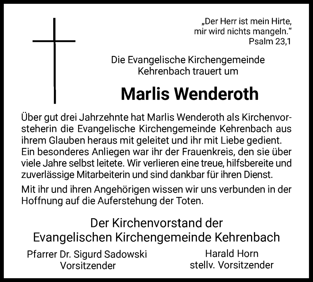  Traueranzeige für Marlis Wenderoth vom 10.06.2023 aus HNA