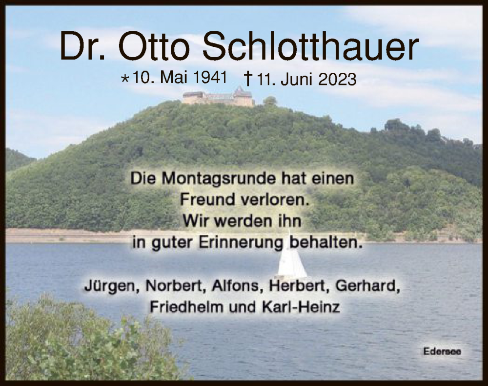  Traueranzeige für Otto Schlotthauer vom 29.06.2023 aus HNA
