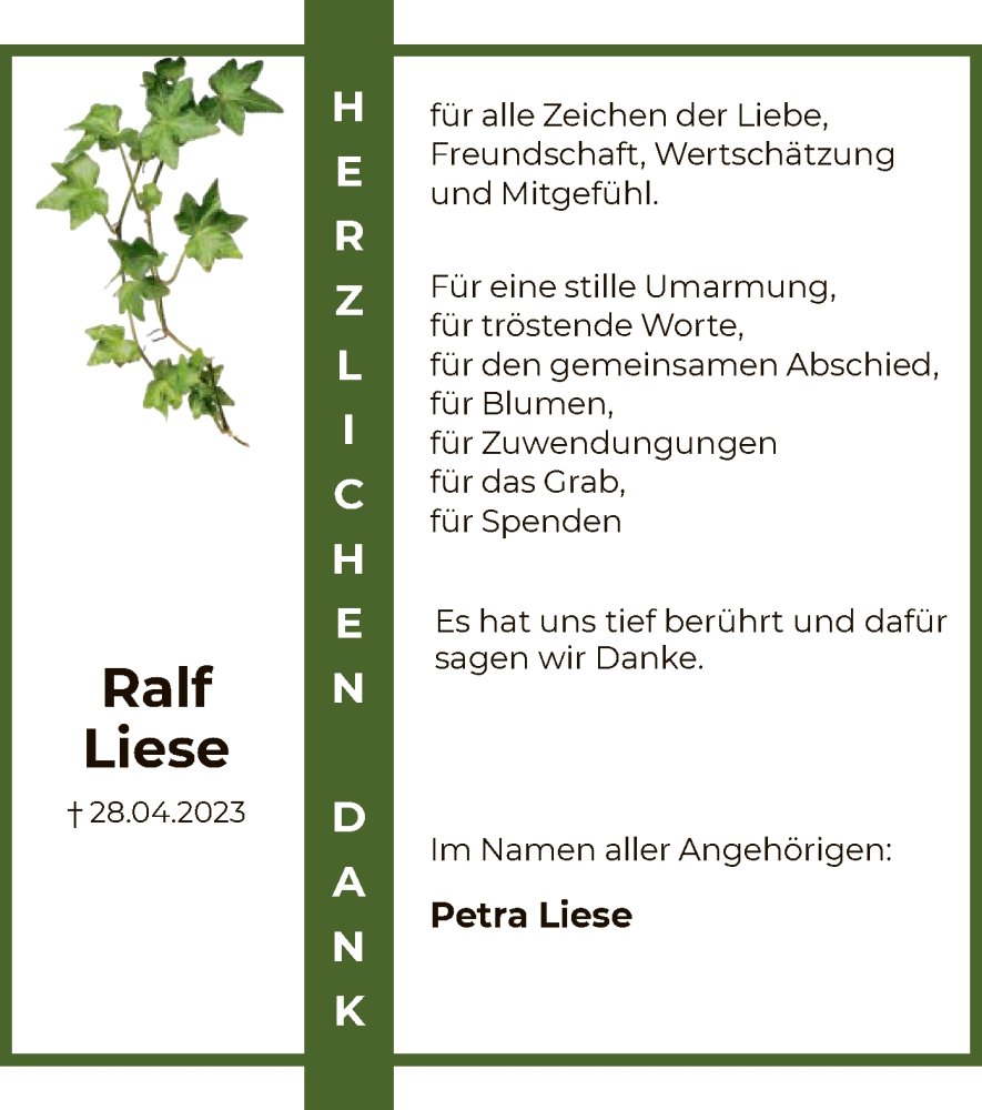  Traueranzeige für Ralf Liese vom 03.06.2023 aus HNA