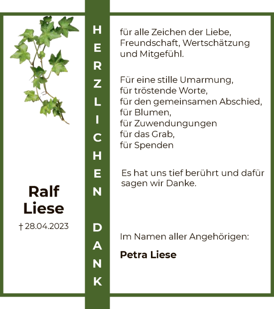 Traueranzeige von Ralf Liese von HNA