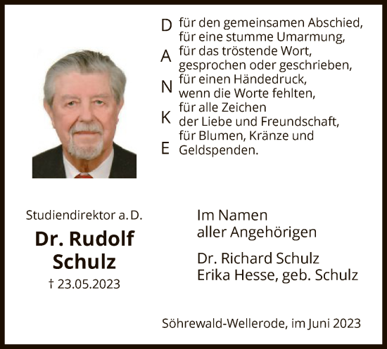 Traueranzeigen Von Rudolf Schulz | Trauer.HNA.de