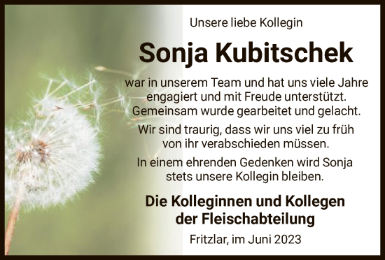 Traueranzeige von Sonja Kubitschek von HNA