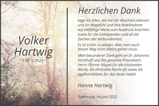 Traueranzeige von Volker Hartwig von HNA