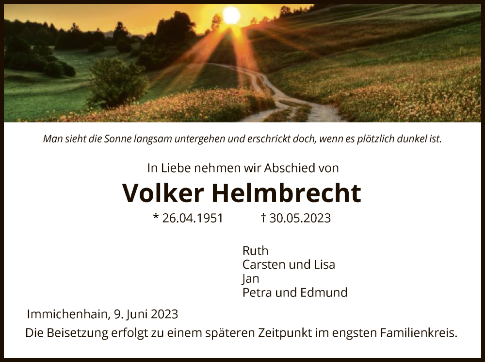  Traueranzeige für Volker Helmbrecht vom 09.06.2023 aus HNA