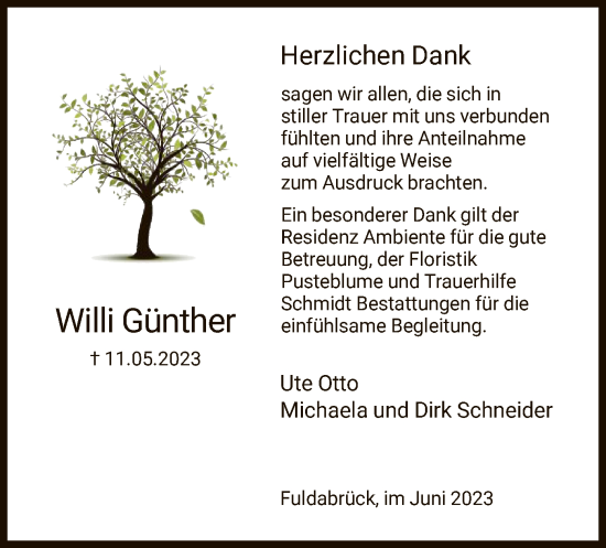 Traueranzeige von Willi Günther von HNA