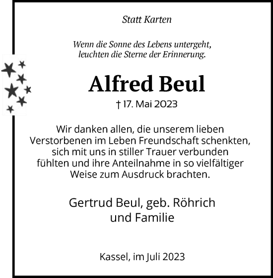 Traueranzeige von Alfred Beul von HNA