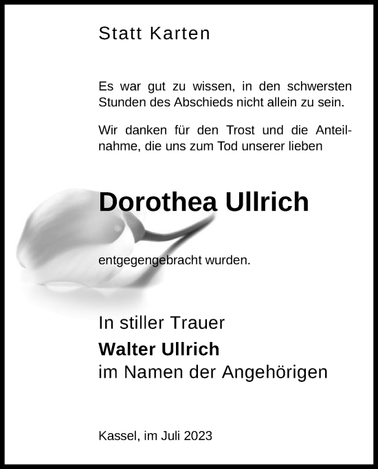 Traueranzeige von Dorothea Ullrich von HNA