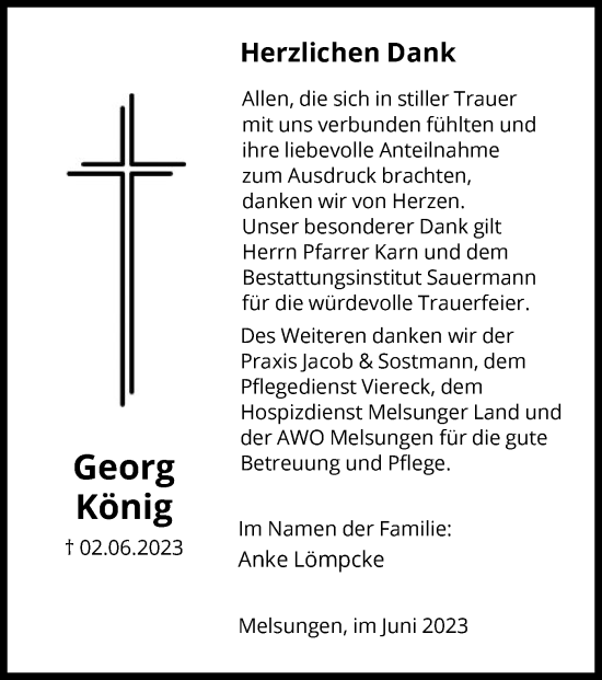 Traueranzeige von Georg König von HNA