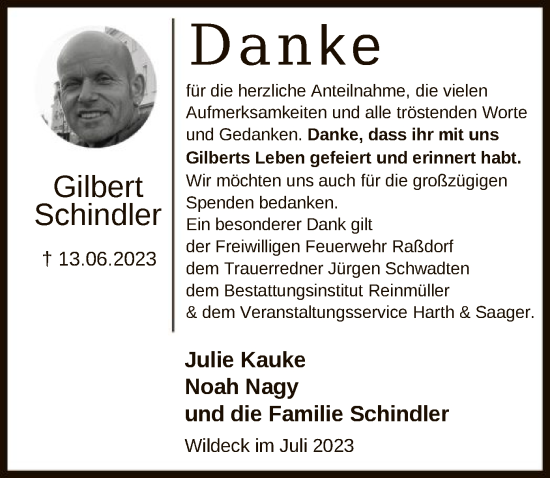 Traueranzeige von Gilbert Schindler von HNA