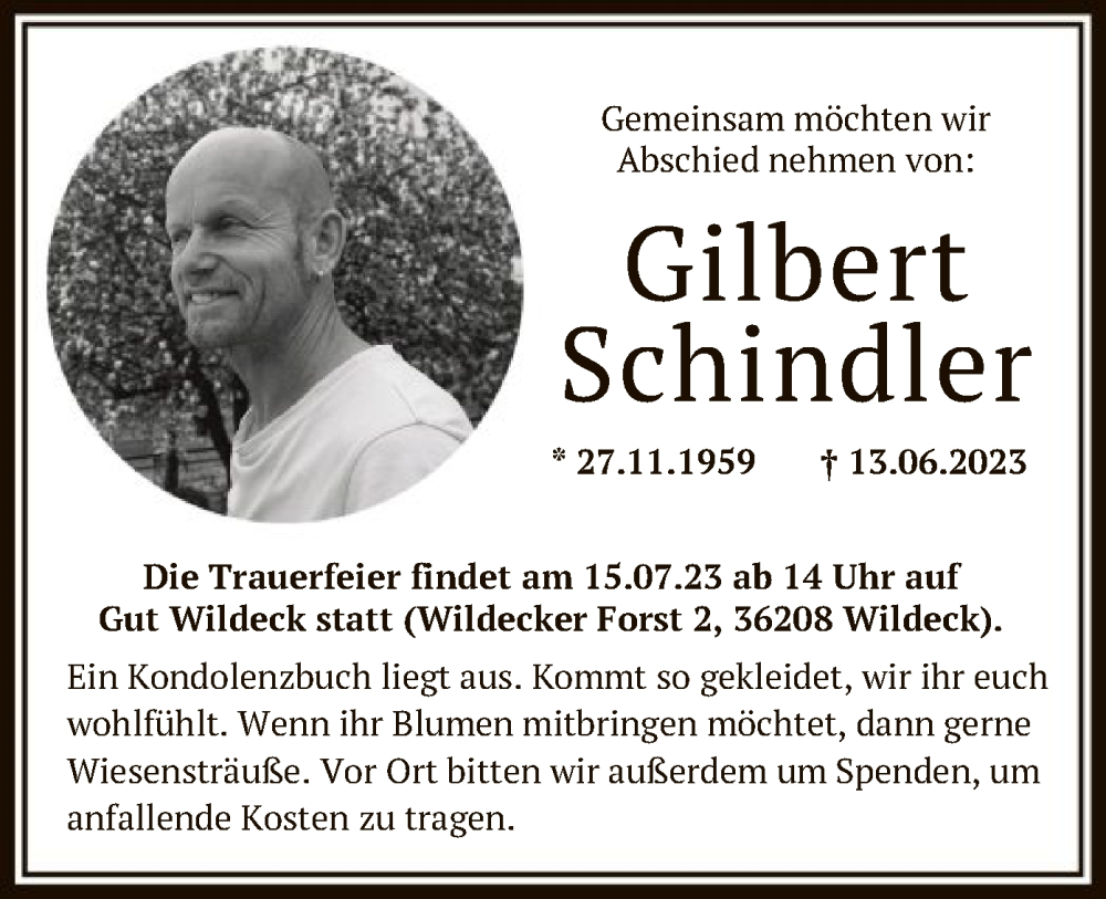  Traueranzeige für Gilbert Schindler vom 03.07.2023 aus HNA