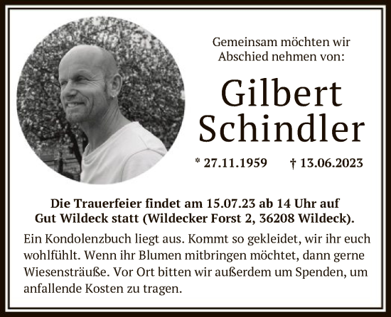 Traueranzeige von Gilbert Schindler von HNA