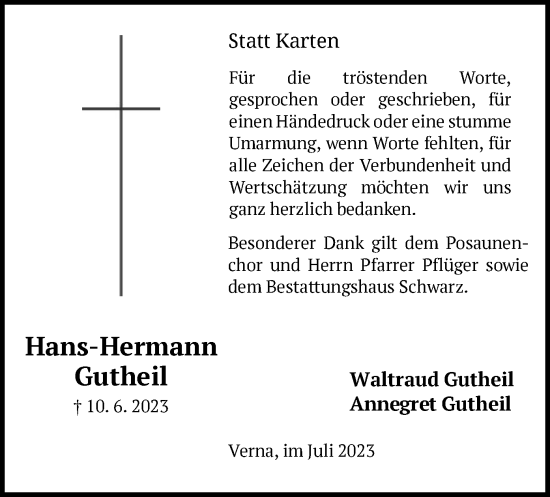 Traueranzeige von Hans-Hermann Gutheil von HNA