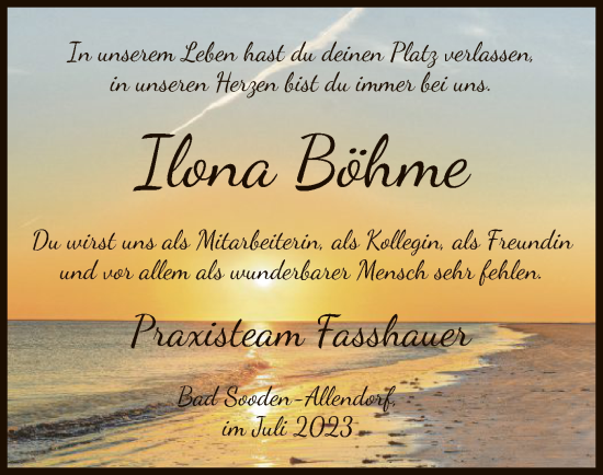 Traueranzeige von Ilona Böhme von HNA