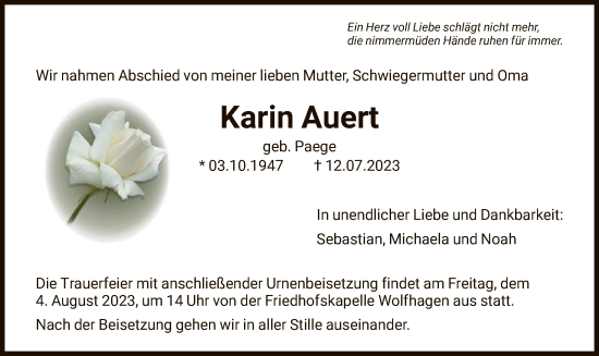Traueranzeige von Karin Auert von HNA