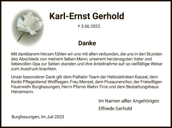 Traueranzeige von Karl-Ernst Gerhold von HNA