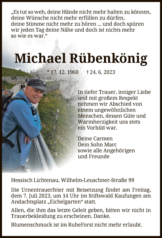 Traueranzeigen Von Michael Rübenkönig | Trauer.HNA.de