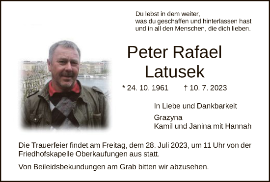 Traueranzeigen Von Peter Latusek | Trauer.HNA.de