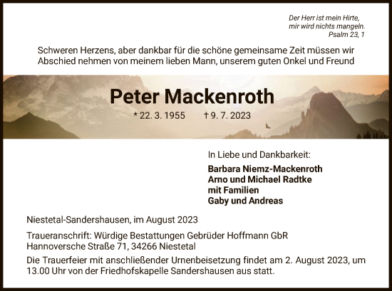 Traueranzeige von Peter Mackenroth von HNA