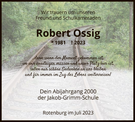 Traueranzeige von Robert Ossig von HNA