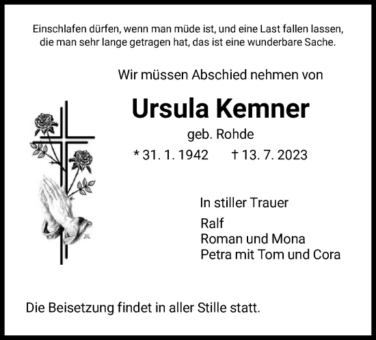 Traueranzeigen Von Ursula Kemner | Trauer.HNA.de