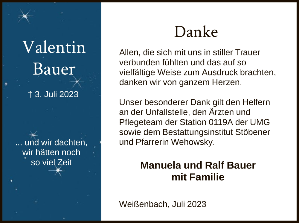  Traueranzeige für Valentin Bauer vom 29.07.2023 aus HNA