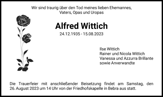 Traueranzeige von Alfred Wittich von HNA