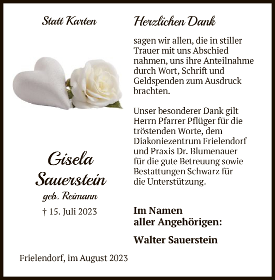 Traueranzeige von Gisela Sauerstein von HNA