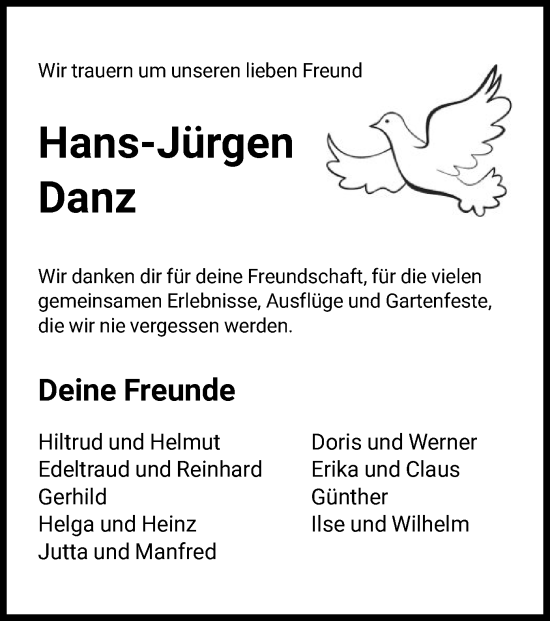 Traueranzeige von Hans-Jürgen Danz von HNA