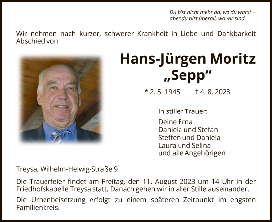 Traueranzeige von Hans-Jürgen Moritz von HNA