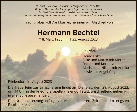 Traueranzeige von Hermann Bechtel von HNA