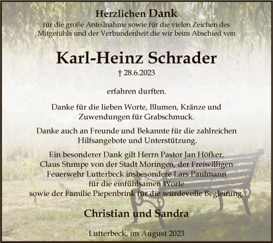 Traueranzeige von Karl-Heinz Schrader von HNA