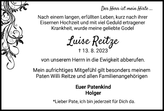 Traueranzeige von Luise Reitze von HNA