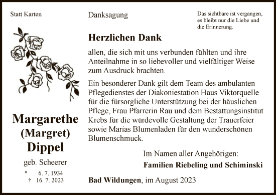 Traueranzeige von Margarethe Dippel von WLZ