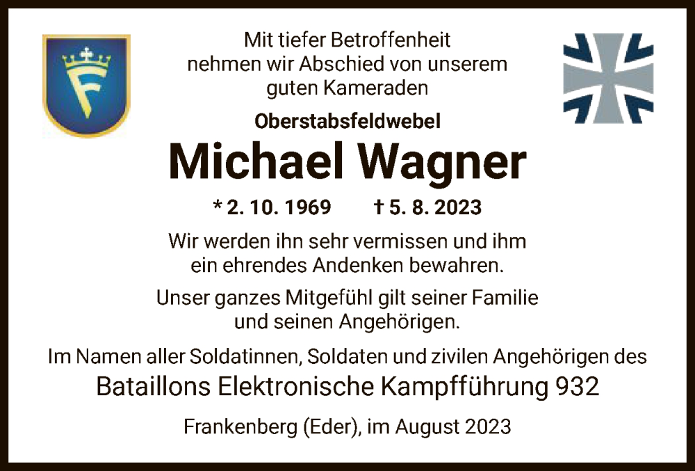  Traueranzeige für Michael Wagner vom 12.08.2023 aus HNA