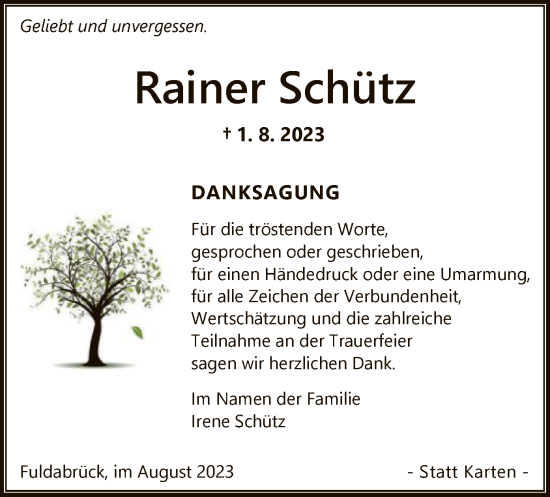 Traueranzeige von Rainer Schütz von HNA