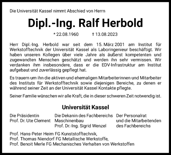 Traueranzeige von Ralf Herbold von HNA