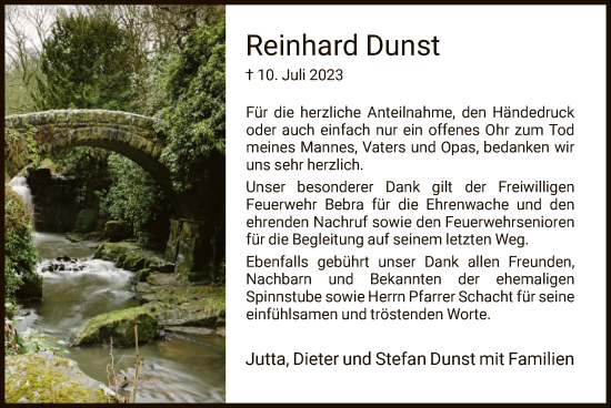 Traueranzeige von Reinhard Dunst von HNA