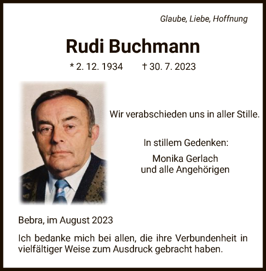 Traueranzeige von Rudi Buchmann von HNA