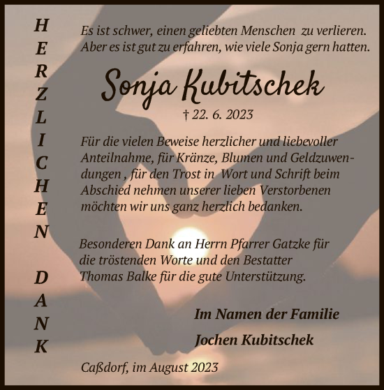 Traueranzeige von Sonja Kubitschek von HNA