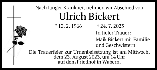 Traueranzeige von Ulrich Bickert von HNA