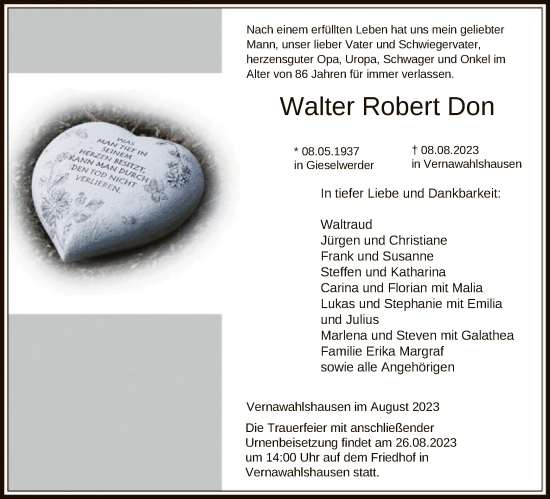 Traueranzeige von Walter Robert Don von HNA