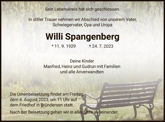 Traueranzeige von Willi Spangenberg von HNA