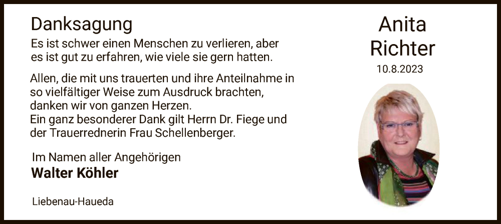  Traueranzeige für Danksagung  vom 06.09.2023 aus HNA