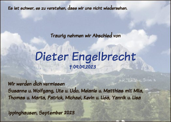 Traueranzeige von Dieter Engelbrecht von HNAHNA