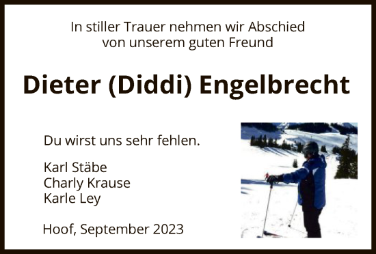 Traueranzeige von Dieter Engelbrecht von HNA
