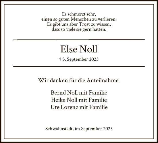 Traueranzeige von Else Noll von HNA