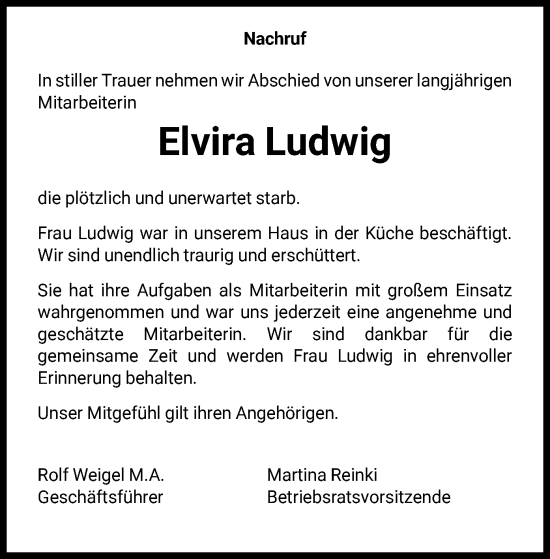 Traueranzeige von Elvira Ludwig von HNA